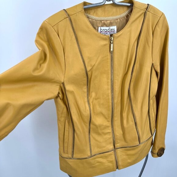 Vintage Bradley Bayou Butter Yellow Leather Jacket with Zipper accents Size S - Picture 2 of 14